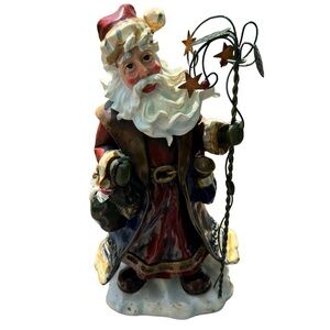 SANTA BY STERLING LARGE 11” TALL BLUE OVERCOAT RED UNDER CLOAK LANTERN AND STAFF